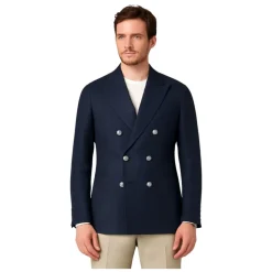 Blaue doppelreihige Leinen-Baumwolljacke