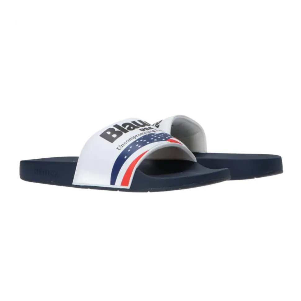 Blaue Flip Flops und Slider