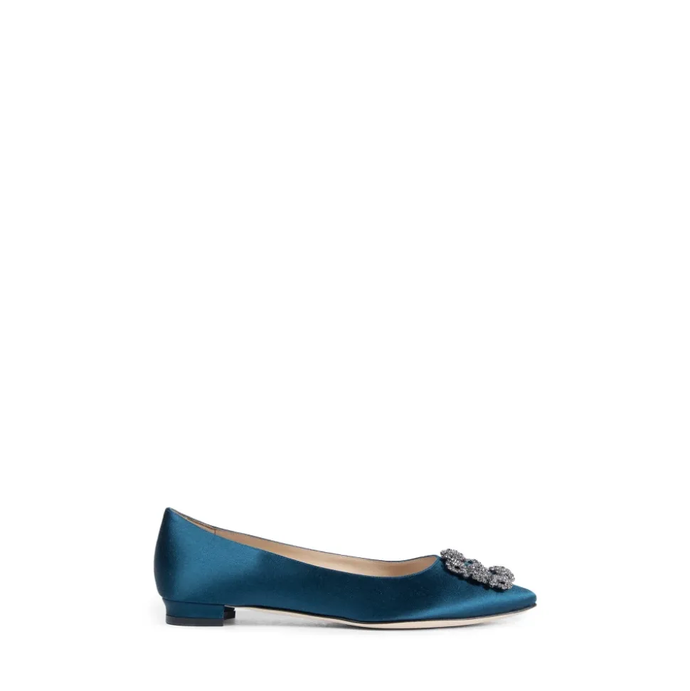 Blaue Satin Kristall Schnalle Flats