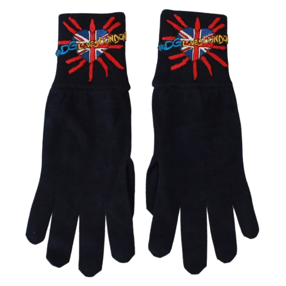 Blaue Virgin Wool Unisex Statement Handschuhe