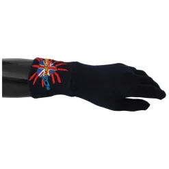 Blaue Virgin Wool Unisex Statement Handschuhe