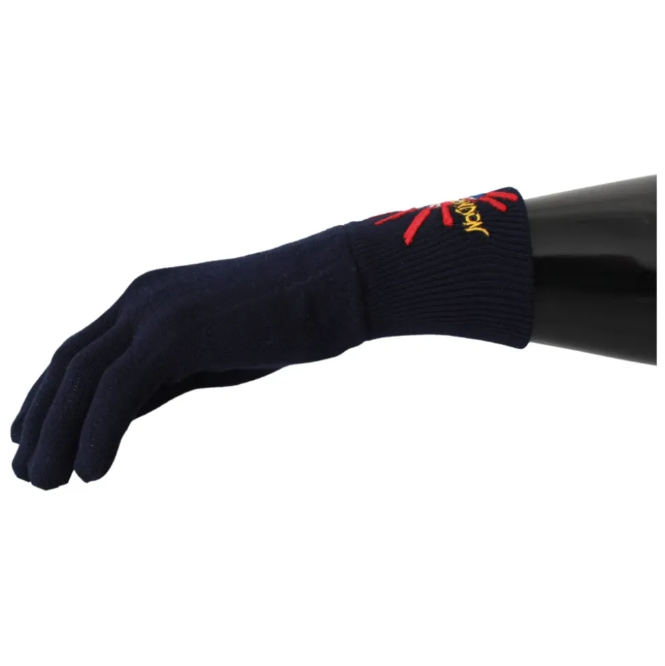 Blaue Virgin Wool Unisex Statement Handschuhe