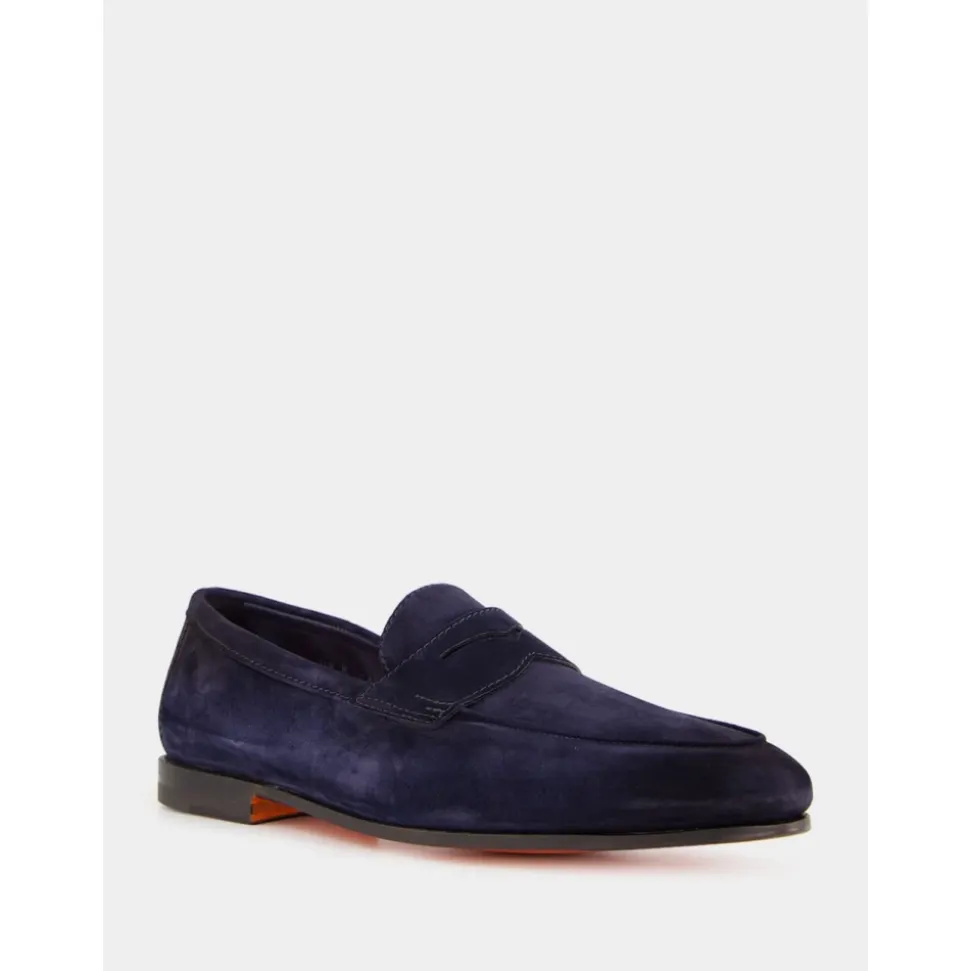 Blaue Wildleder Penny Loafers Eleganter Stil