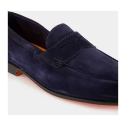 Blaue Wildleder Penny Loafers Eleganter Stil