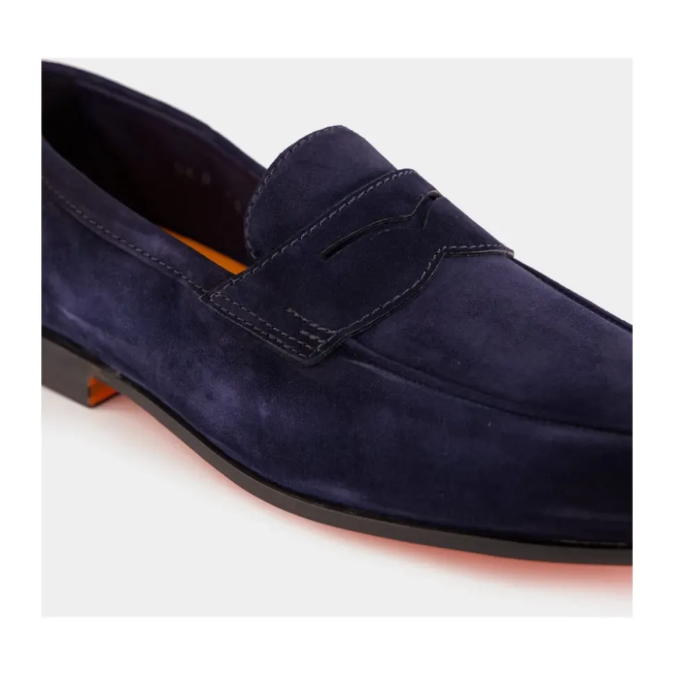 Blaue Wildleder Penny Loafers Eleganter Stil