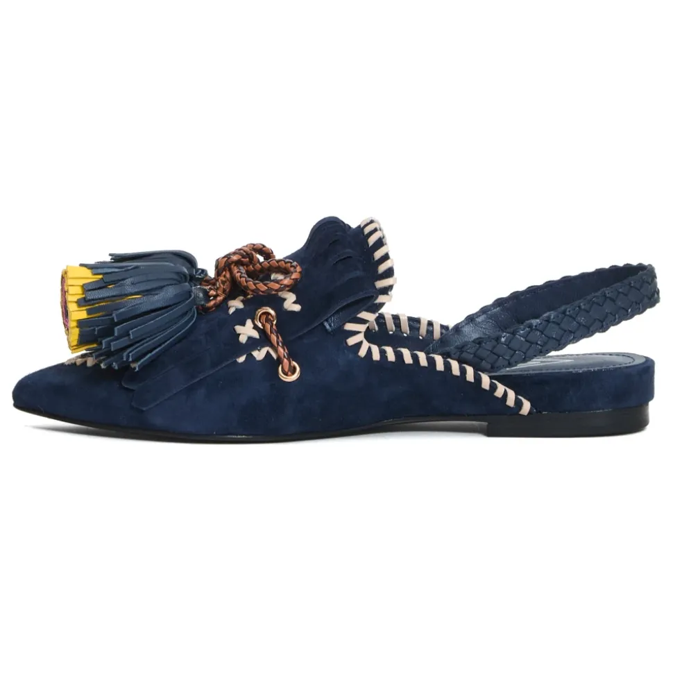 Blaue Wildleder Slingback Ballerinas mit Quasten