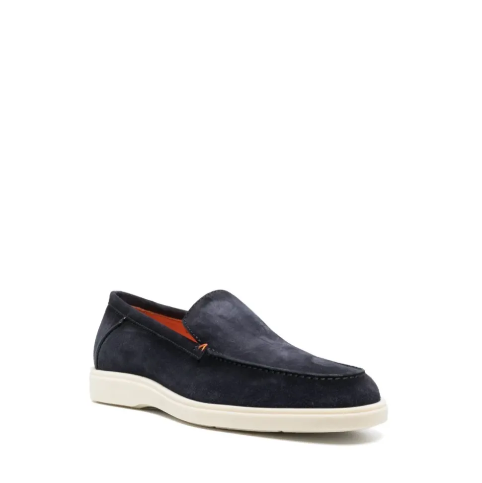 Blaue Wildleder Slip-On Flache Schuhe