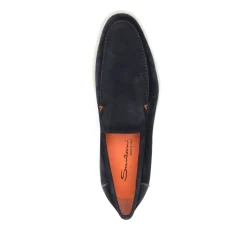 Blaue Wildleder Slip-On Flache Schuhe