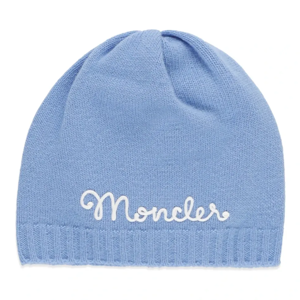 Blaue Wollmütze Mädchen Logo Stickerei