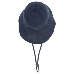 Blauer breitkrempiger Hut mit Metalllogo