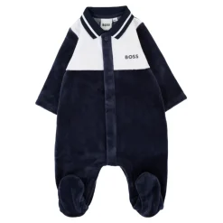 Blauer Chenille Jumpsuit mit Logo-Detail
