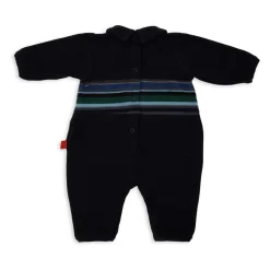 Blauer Fleece-Strampler mit gestreiftem Band