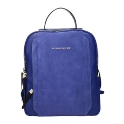 Blauer Leder-Rucksack mit mehreren Fächern