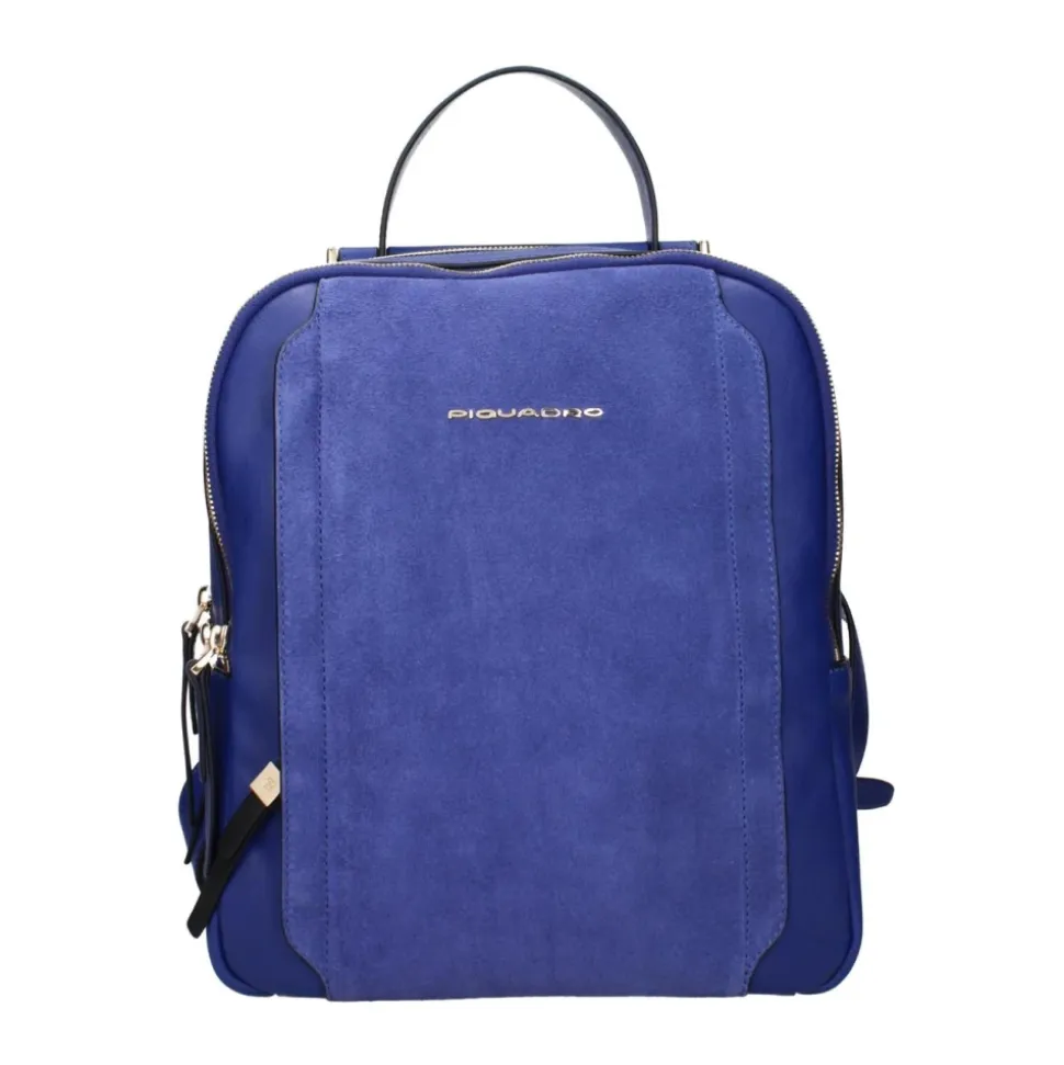 Blauer Leder-Rucksack mit mehreren Fächern