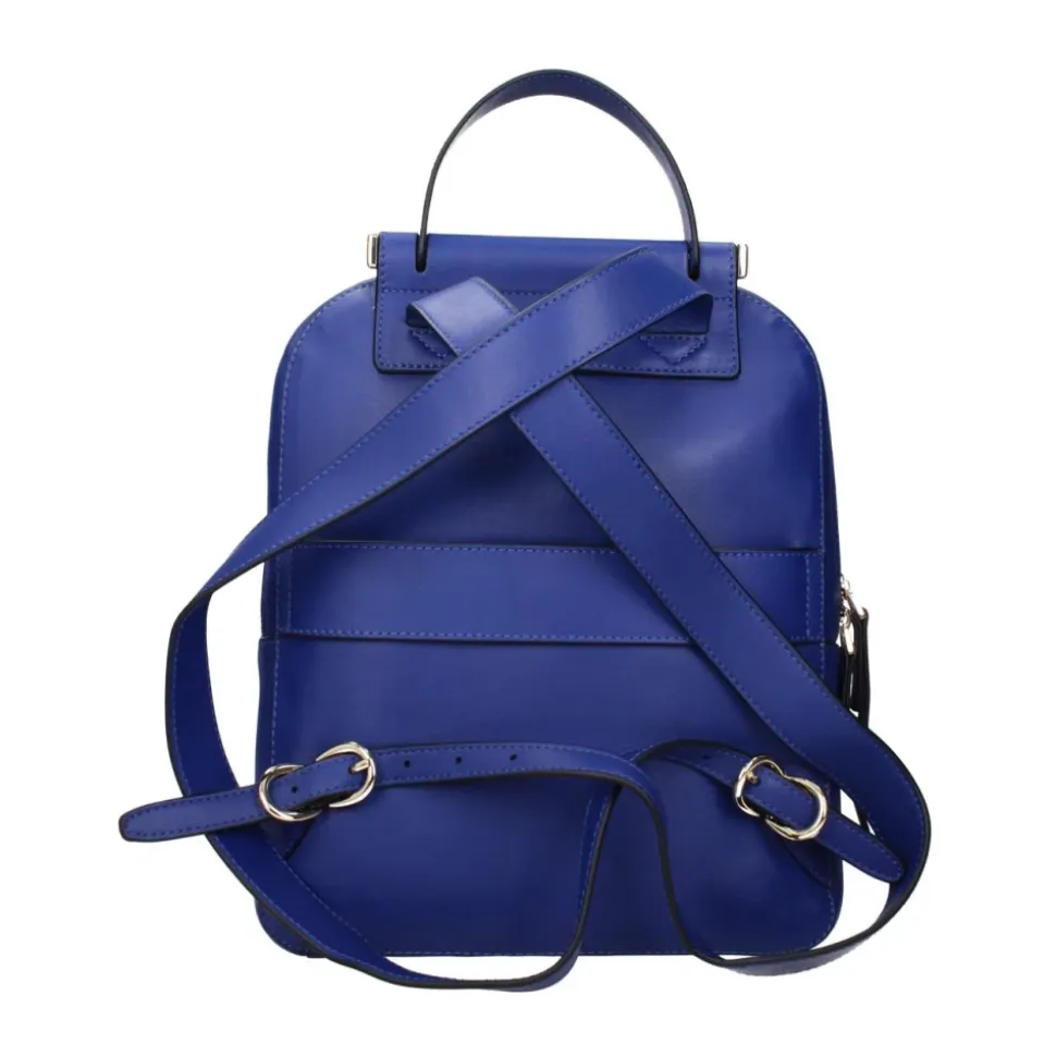 Blauer Leder-Rucksack mit mehreren Fächern