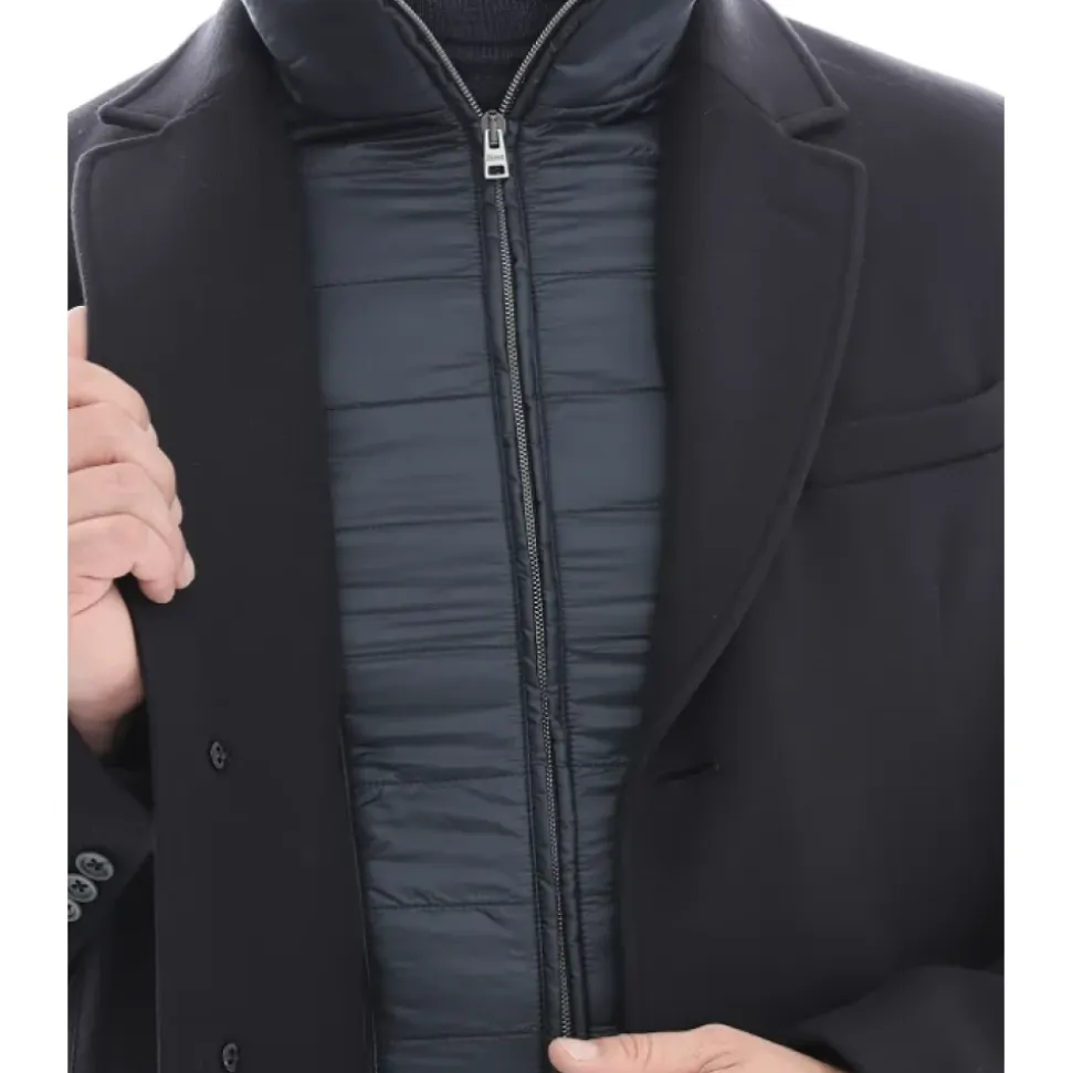 Blauer Mantel mit Abnehmbarer Bib