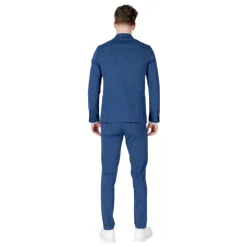Blauer Nadelstreifen Anzug mit V-Ausschnitt
