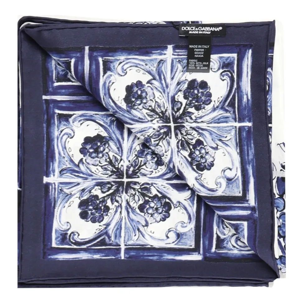 Blauer Seiden-Twill Handgefertigter Schal