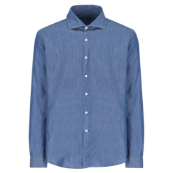 Blaues Denim-Hemd mit gesticktem Logo