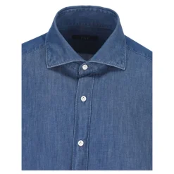 Blaues Denim-Hemd mit gesticktem Logo