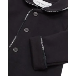 Blaues Jerseykleid mit Logoborte