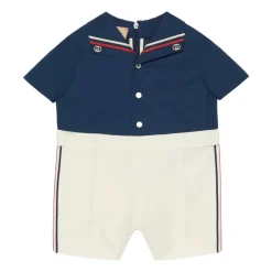 Blaues Kinderkleid mit verschlungener G-Stickerei