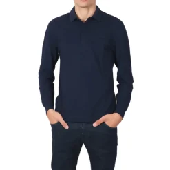 Blaues Paris Langarm Baumwollpolo