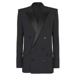 Blazer aus Grain-de-Poudre mit Revers aus Satin