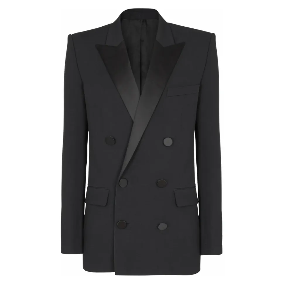 Blazer aus Grain-de-Poudre mit Revers aus Satin