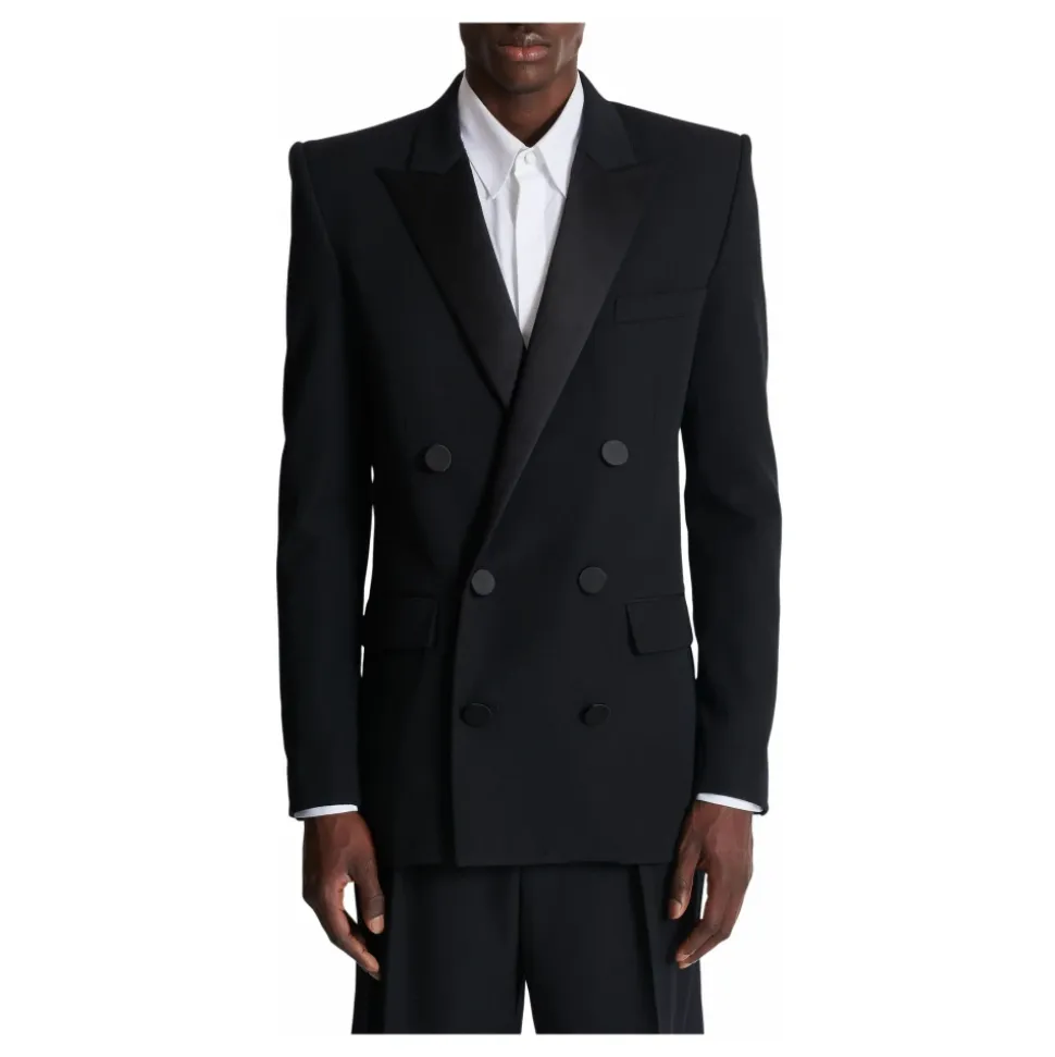 Blazer aus Grain-de-Poudre mit Revers aus Satin