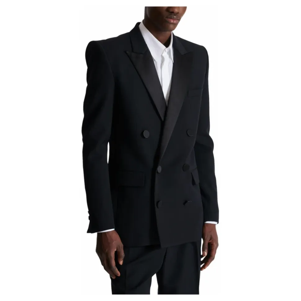 Blazer aus Grain-de-Poudre mit Revers aus Satin