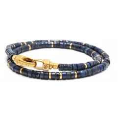 Blue Lapis Heishi Wrap Bracelet with Gold Lock