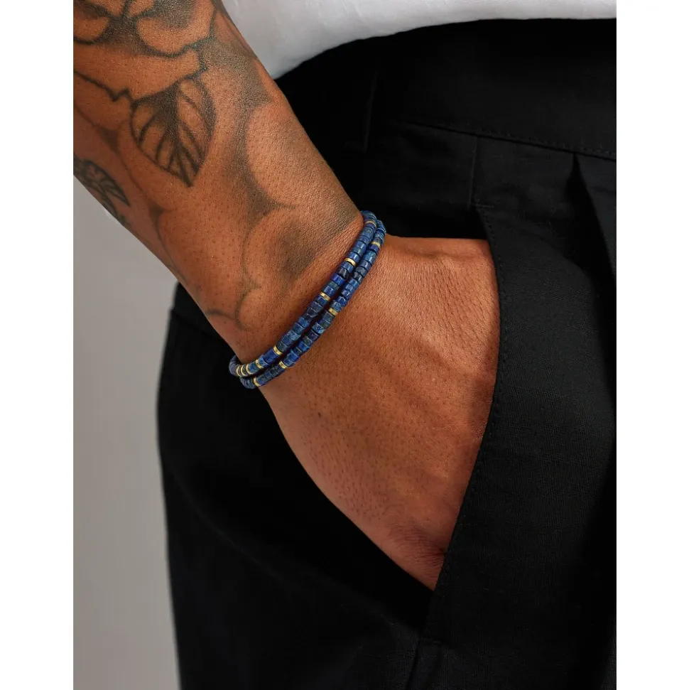 Blue Lapis Heishi Wrap Bracelet with Gold Lock