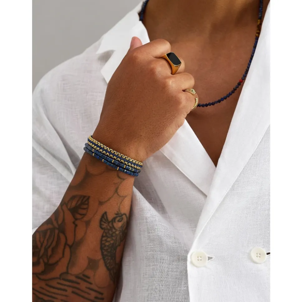 Blue Lapis Heishi Wrap Bracelet with Gold Lock