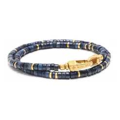 Blue Lapis Heishi Wrap Bracelet with Gold Lock