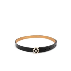 Blumenlogo Leder Gürtel Schwarz