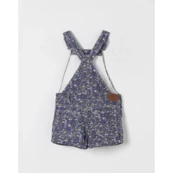 Blumige Denim-Overall-Shorts
