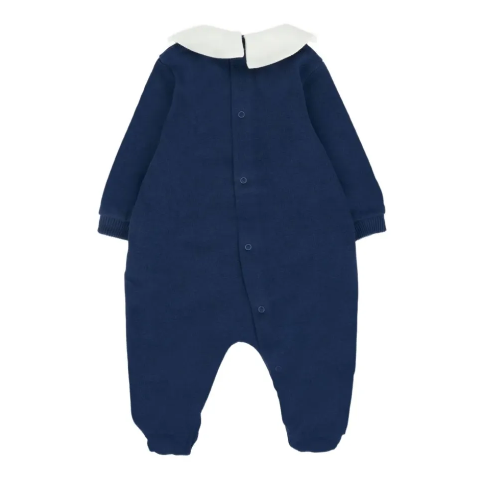 Body mit Peter-Pan-Kragen und Teddybär-Print mit Druckknopf-Booties