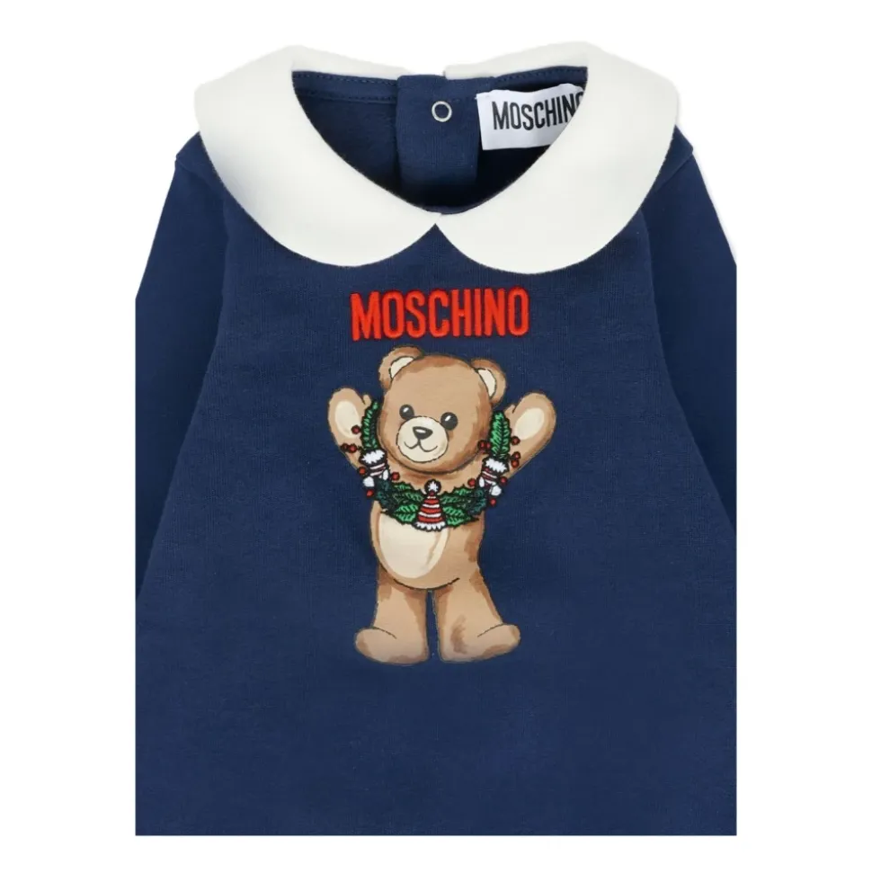 Body mit Peter-Pan-Kragen und Teddybär-Print mit Druckknopf-Booties