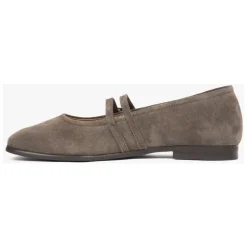 Braune Ballettflats für Damen mit einer Schnalle aus hochwertigem italienischem echtem Velours