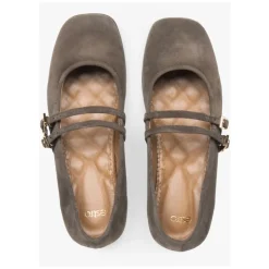 Braune Ballettflats für Damen mit einer Schnalle aus hochwertigem italienischem echtem Velours
