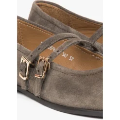 Braune Ballettflats für Damen mit einer Schnalle aus hochwertigem italienischem echtem Velours