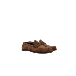 Braune flache Mokassin-Schuhe aus Wildleder