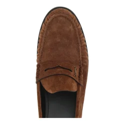 Braune flache Mokassin-Schuhe aus Wildleder