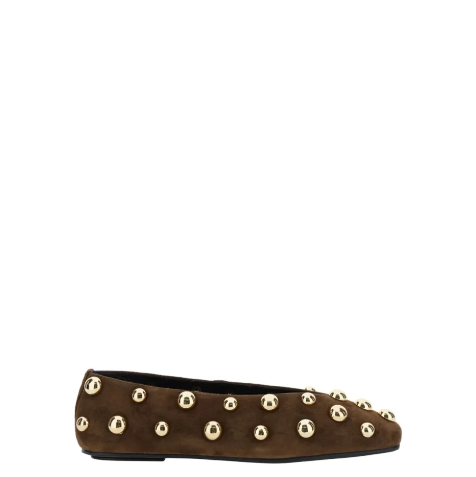 Braune Flache Schuhe Wildleder Gold