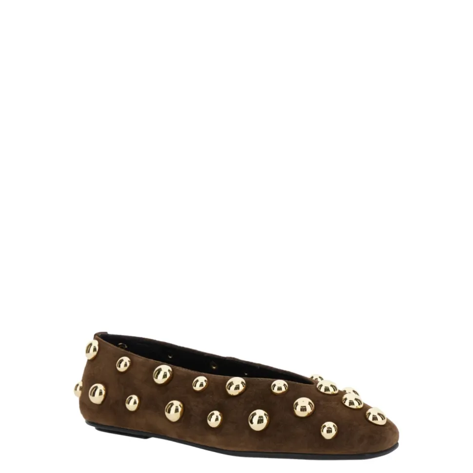 Braune Flache Schuhe Wildleder Gold