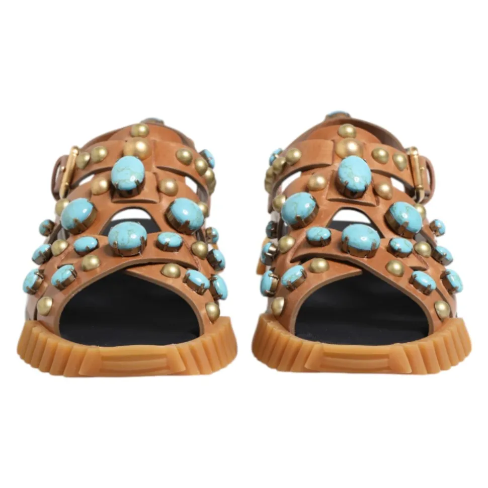 Braune Lederbesetzte Slides Sandalen