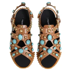 Braune Lederbesetzte Slides Sandalen