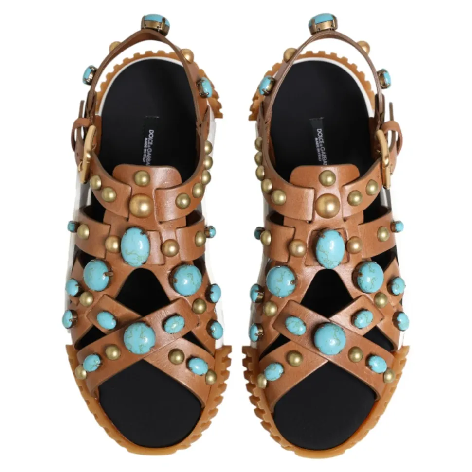 Braune Lederbesetzte Slides Sandalen