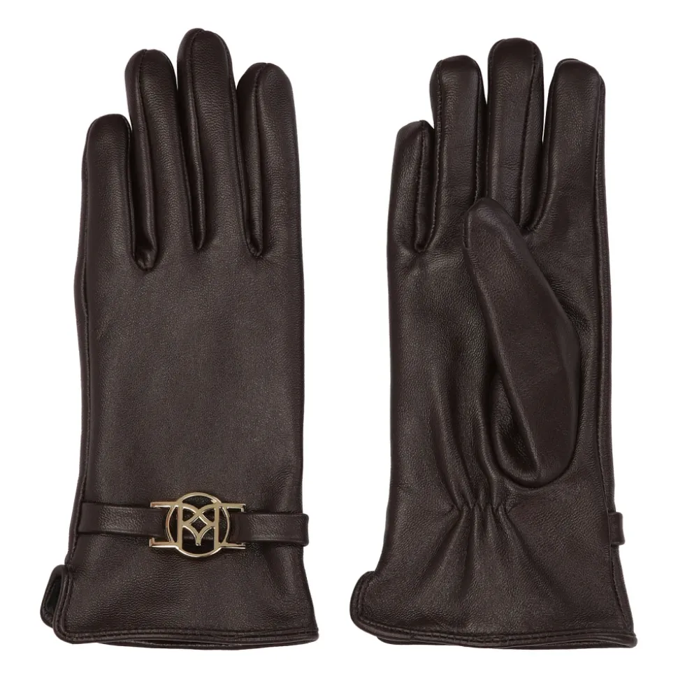 Braune Lederhandschuhe mit Monogramm